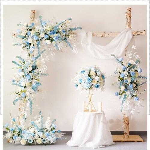 Wedding arrangement decorative flower row road arch door set floral wedding stage background blue simulation flower arrangement