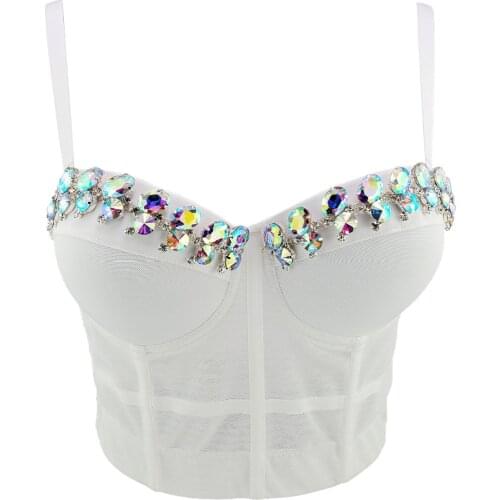 4 Colors Women Sexy Designer Crystal Diamonds Lace Mesh Black White Cotton Camisole Tops Summer 2021 Ladies Camis Crop Tops