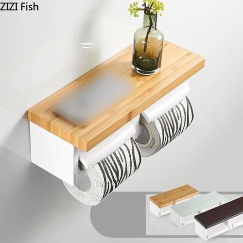 Japanese Simplicity Tissue Holder Wood Double Roll Paper Paper Holders Wall-mounted Free Punch Hanging Home Bathroom Accessories