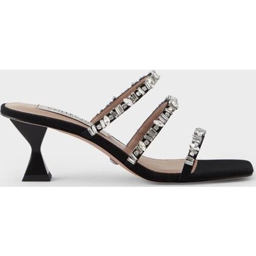 QUNSHENGRUI 2021 latest design fashion semi-drag sandals crystal embellishment shiny party date womens sandals