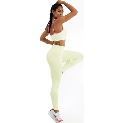 Women Home Stitching Sports Suits High Waist Tight Gym Running Trousers Sling Bra Peach Yoga Workout Sportswear Clothes,ZF776