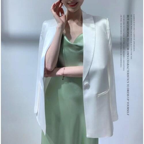 Womens High-End Acetate Satin Suit 2021 Spring, Summer, Autumn Womens New Fashion Tailored Suit Comparable to Silk Coat