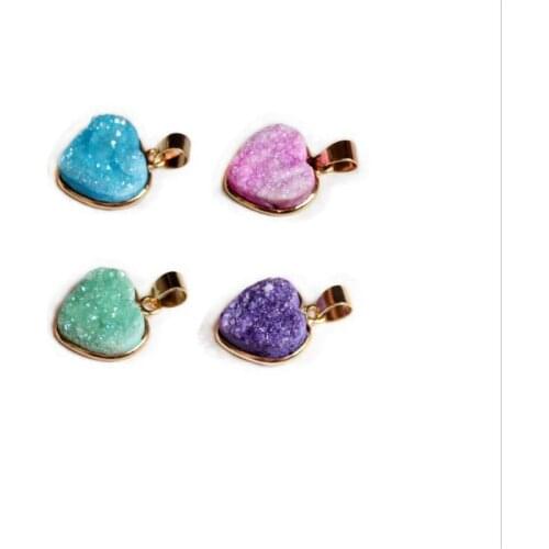 Natural Stone Heart-shaped Agates Quartzs Tooth Pendant Necklace Crystal Cluster Pendant for Jewelry Making DIY Necklace 16x18mm