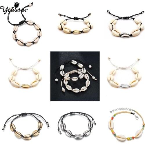 Yiustar Boho Women Necklace Sea Shell Choker Necklace Black Rope Chain Beach Bracelets Girls Elegant Simple Ocean Jewelry Gifts