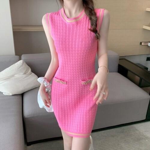 Summer Sleeveless Tank Short Sheath Dress Women Fashion Office Knitted Sweater Dress 2021 YOU777