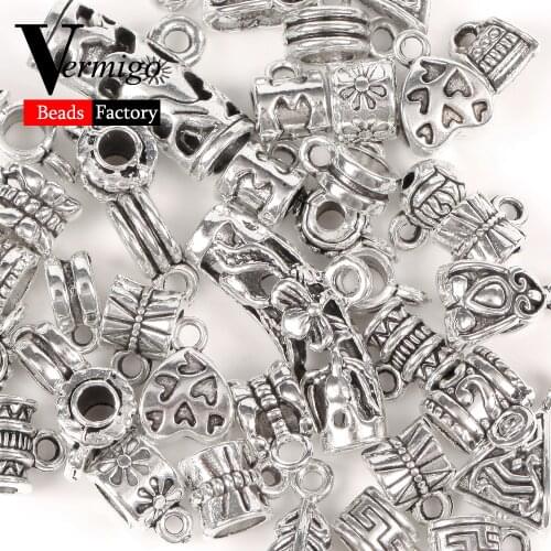 10pcs Antique Silver Beads Bails Charms Pendants Connectors for Jewelry Making DIY Bracelet Necklace Accessories