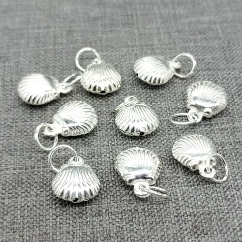 8 Pieces of 925 Sterling Silver Sea Shell Seashell Charms w/ Tiny Ball Inside