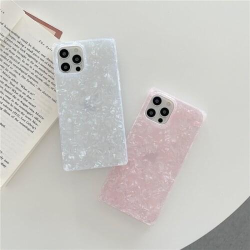 Shining shell Pattern Right Angle Square Phone Case For iphone 11 12 pro max XR Xs max X 8 7 plus SE 2020 TPU soft shell cover