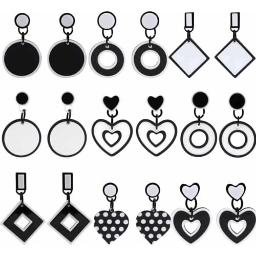Korean Black White Big Round Acrylic Drop Earrings For Women Girls Geometric Square Rectangle Long Dangle Earrings Jewelry Gifts