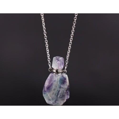 New Natural Stone Crystal Perfume Bottle Necklace Stainless Steel Chain Hot Selling NE1161