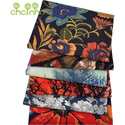 Chainho,Printed Cotton Linen Fabric,Flower & Tree Series,For DIY Quilting & Sewing Dress,Sofa,Table Cloth,Cushion,Bags Material