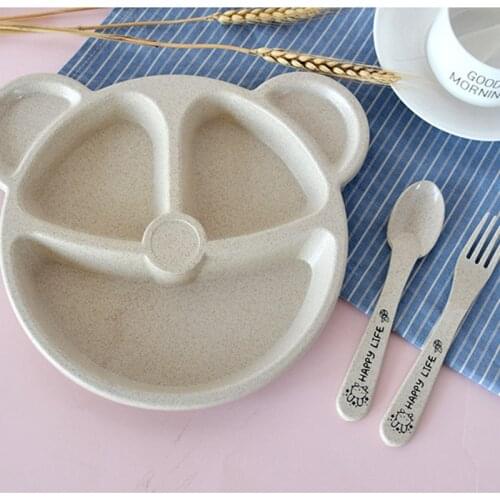 Baby Bowl+spoon+fork Feeding Food Tableware BPA Free Cartoon Bear Kids Dishes Baby Eating Dinnerware Set Anti-hot Training Plate