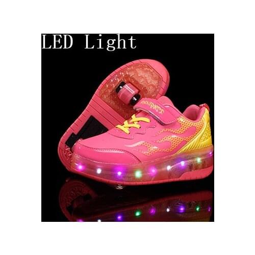 Two Wheels Pink Red Luminous Sneakers Led Light Roller Skate Shoes for Children Kids Led Shoes Boys Girls Shoes Light Up Unisex
