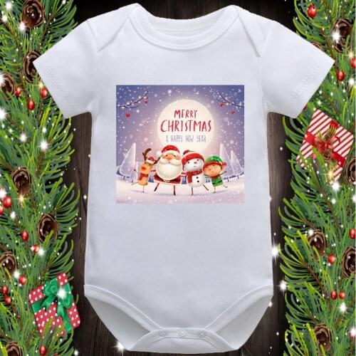 Cute Cartoon Christmas Print Kids Romper Newborn Baby Unisex Toddler Jumpsuit Casual Short Sleeved Bodysuit 2776