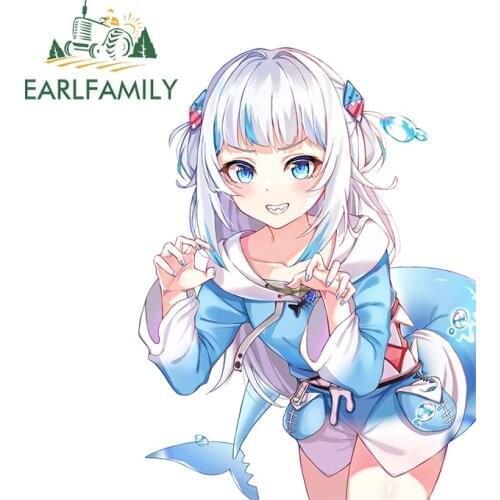 EARLFAMILY 13cm x 9.7cm For Gawr Gura Hololive Anime Car Assessoires Stickers Waterproof Sunscreen Decal Windows Car Styling