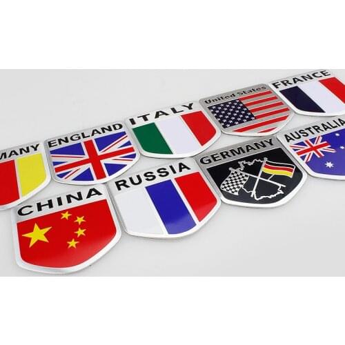 Shield Styling Aluminum Alloy Flags Badge 1 pcs Car Stickers Motorcycles German/UK/US/Russia/Australia/France/Italy