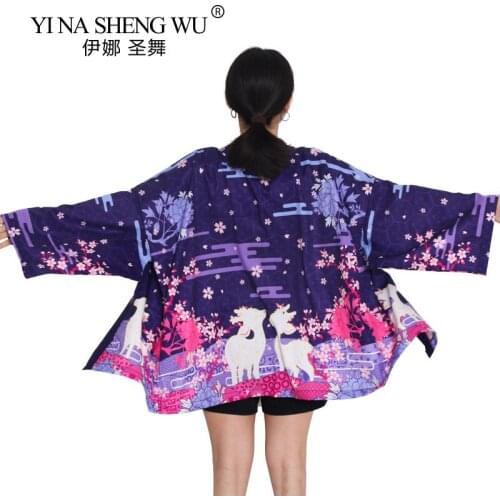 Kimono Japanese Style Women Yukata Kimonos Deer Printing Fashion Haori Obi Japanese Harajuku Kimono Blouse Streetwear Clothing
