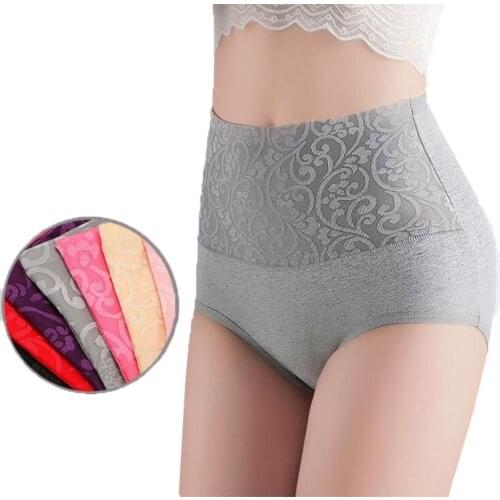 L-4XL Women High Waist Brief Panties Cotton Stretch Maxi Ladies Underwear Plus Size Black Grey Purple Red Pink