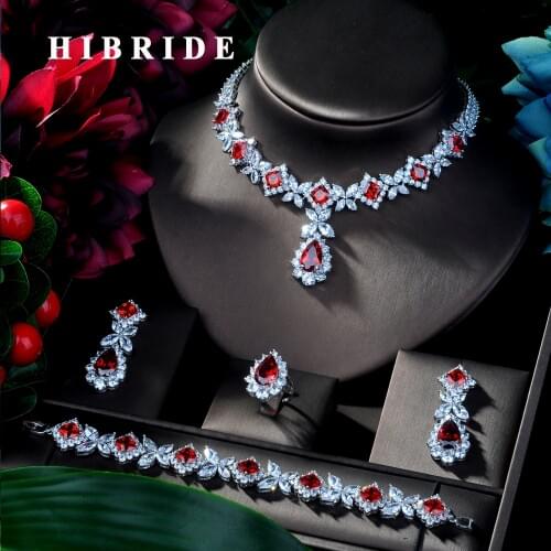HIBRIDE Hotsale African 4pcs Bridal Jewelry Sets New Fashion Dubai Full Jewelry Set For Women Wedding Party Accessories N-314