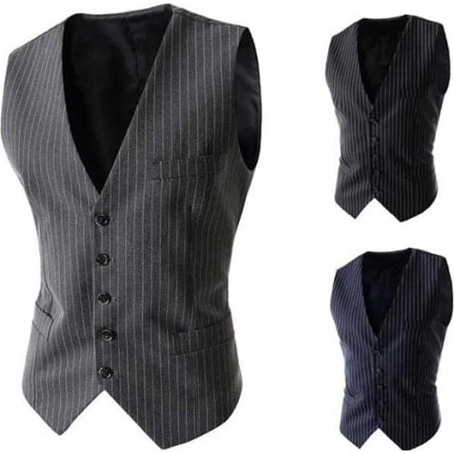 Men Striped Vest Navy V Neck Single-Breasted Solid Color Slim Fit For Daily Casual Jacket Business Formal Wear Vest Clothing