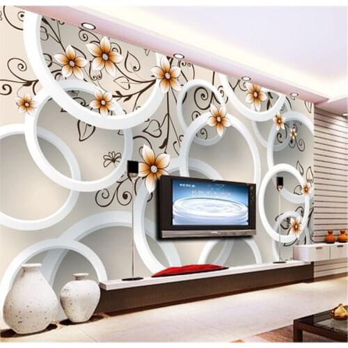 Custom minimalist modern new printing 3D mural background wall paper wall cloth hand-painted flowers circle bedroom wall cloth