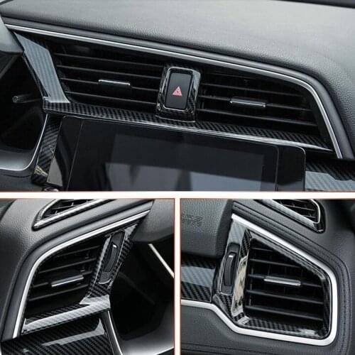 Carbon Fiber ABS Car Interior Front Side and Console Air Outlet Vent Frame Trim Sticker For Honda Civic 2016 2017 LHD