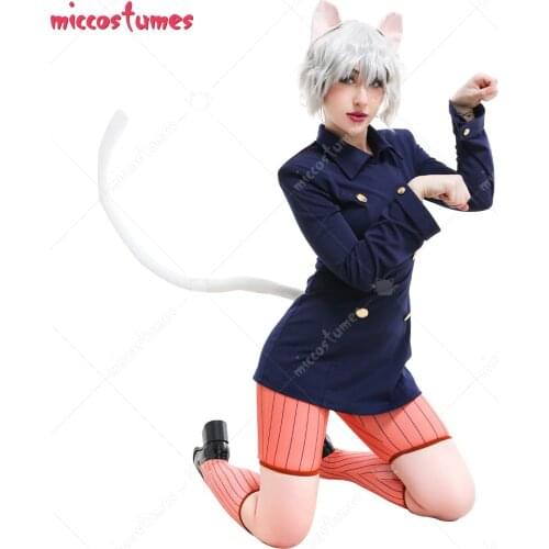 Neferpitou Pitou Dark Blue School College Style Uniform Overcoat Outfit Cosplay Costume with Cat Ears and Tail