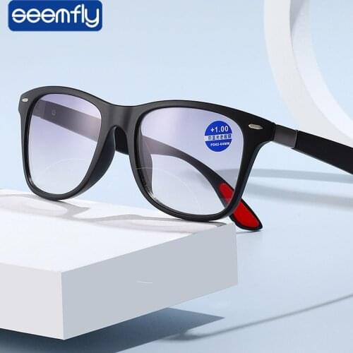 Seemfly Unisex Progressive Far and Near Dual Use Reading Glasses Women Men Optical Anti Blue Light Presbyopia Eyewear+1.0 +1.5
