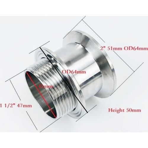Tri-clamp Adapter 2"(51mm)OD64 * 1 1/2"(DN40)47mm External Thread With Silicone Gasket Or Nut Stainless Steel 304
