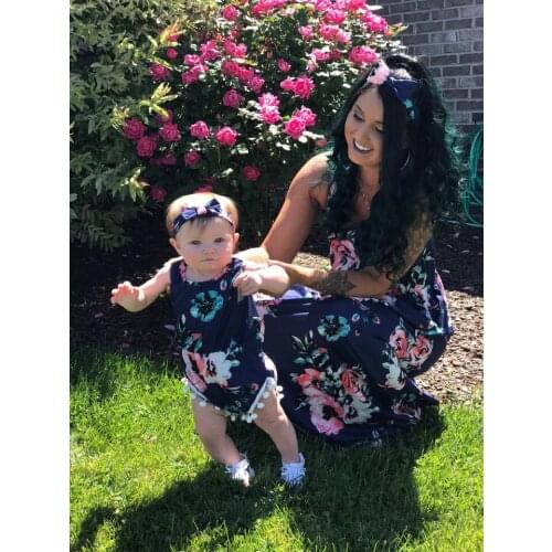 Family Look New Family Dress Mother Daughter Floral Printed Strapless Dress Baby Rompers with Tassels Mommy And Me Clothes