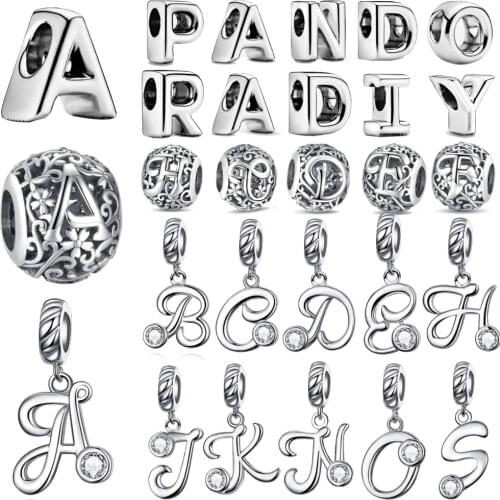 925 Sterling Silver Beads Alphabet Letter Charms Fit Original Pandora Bracelets Women DIY Jewelry gift