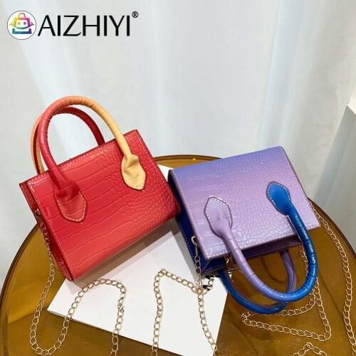 Popular Simple Female Daily Bag Fashion Women Gradient Alligator Pattern PU Leather Chain Handbag Messenger Bag