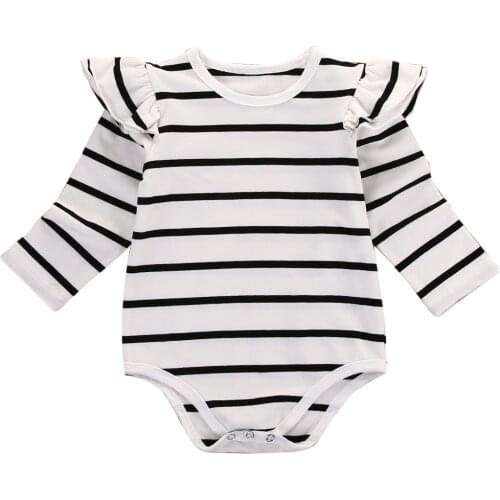 Helen115 Casual Cute Newborn Baby Boy Girl Full Sleeve O Neck Striped Cotton Bodysuit 0-18m
