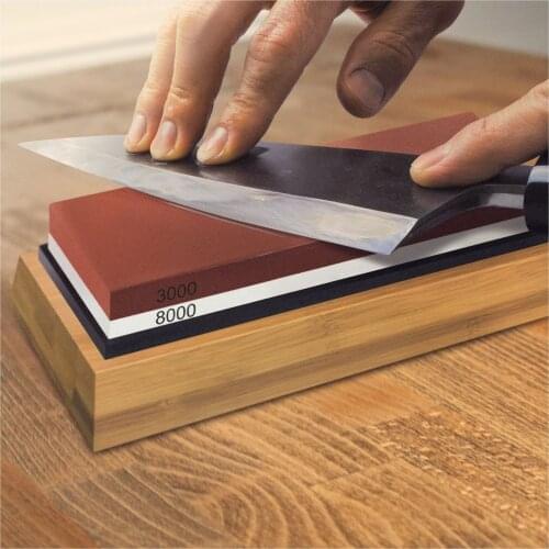 Professional Kitchen Knife Sharpener Stone Double Side White Corundum Whetstone Grindstone Japanese Sharpening Tool Bamboo Base