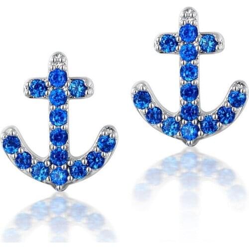925 Sterling Silver Anchor Design Blue Round Cut SONA Stone Earrings Fashion Jewelry Quality Is Very Good