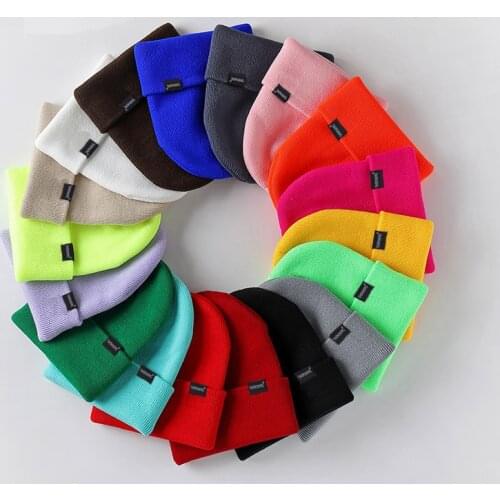 2020 Beanies Hat Solid Color Knitted Autumn Warm Hats Men Women Multicolor Skullies Caps Soft Elastic Colorful Cap Sport Bonnet