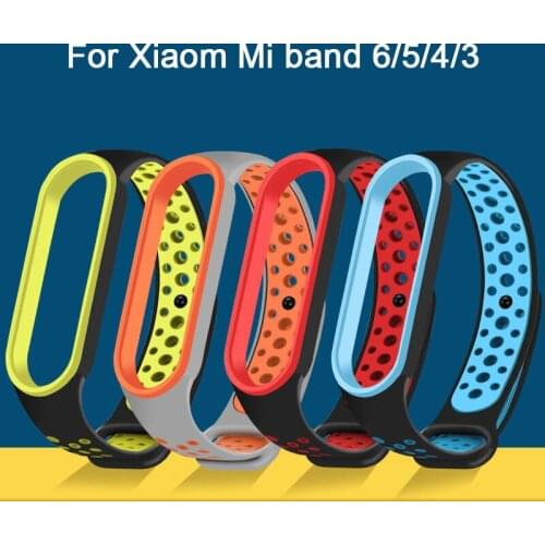 Silicone Strap for Xiaomi Mi Band 3 4 5 6 Two-color Strap Porous Anti-sweat Sport Breathable Wrist Straps Buckle Replacement