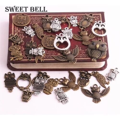 SWEET BELL 30Pcs Vintage Metal Mixed Owl Charm for Jewelry Making DIY Handmade DIY Handmade Craft Animal Owl Pendant Charm H3021