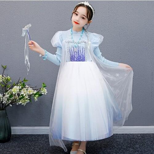 VOGUEON Girls Knitted Long Sleeves Dress New 2020 Autumn Princess Costume For Kids Fancy Elsa Dress Up Clothing Birthday Party