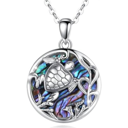 Eudora 925 Sterling Silver Animal tortoise Pendant Mother of Pearl Abalone Shell necklace Jewelry for Women Romantic Gift D018M
