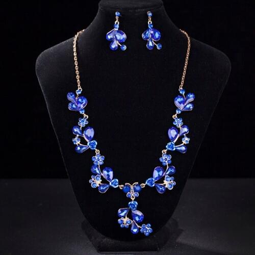 Real Golden Plated Colorful Crystals Fashion Beads Bridal Big Jewelry Sets Collar Necklaces Earrings 2016 for Women Fashion