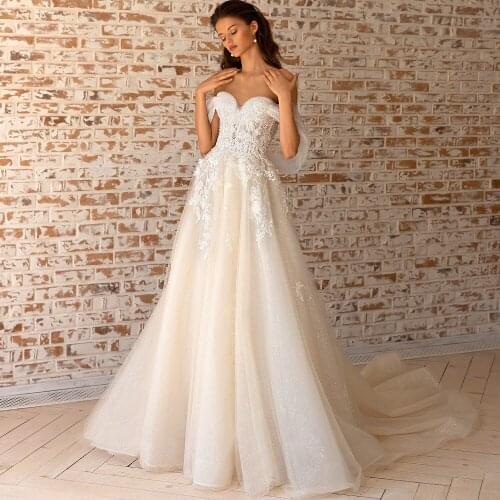 Sweetheart Lace Princess Wedding Dress Appliques A Line Backless Off the Shoulder Bridal Gowns for Brides Formal Dress 2021