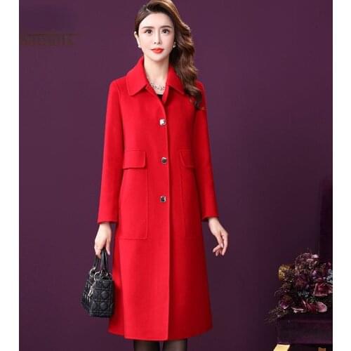 Women 2021 Autumn Winter Wool Coat Turn Down Collar Long Female Outerwear Chic Overcoat Thick Warm Coat Casaco Feminino Y557
