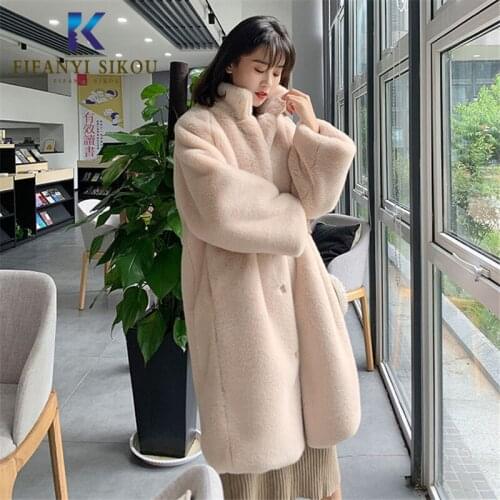 Winter Coat Women High Quality Faux Rabbit Fur Coat Luxury Long Fur Jacket Loose Lapel OverCoat Thick Warm Female Plush Coats
