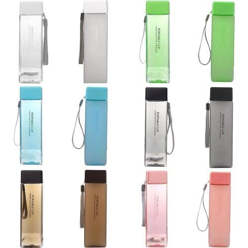 1 Pcs 450ml Transparent Square Water Bottle Plastic Frosted Cup Outdoor Cold Juice Sports With Portable Milk Rope Water Cup