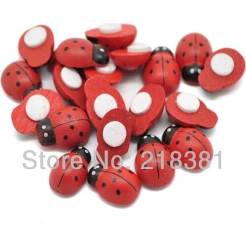 100pcs/lot wooden ladybug Self-Adhesive stickers Easter decoration cute fridge magnets for scrapbooking 14x19mm