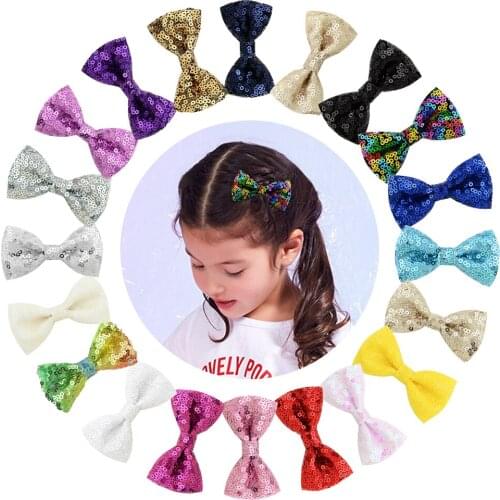 2.7inches Sequins Hair Bows With Clip For Cute Baby Girls Handmade Solid Hair Clips Boutique Barrettes Headwear Hair Accessories