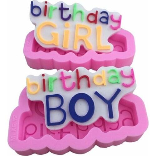 2PCS/SET Happy Birthday Boy And Girl Shaped Silicone Mold Cake Decoration Fondant Cake 3D Mold Food Grade