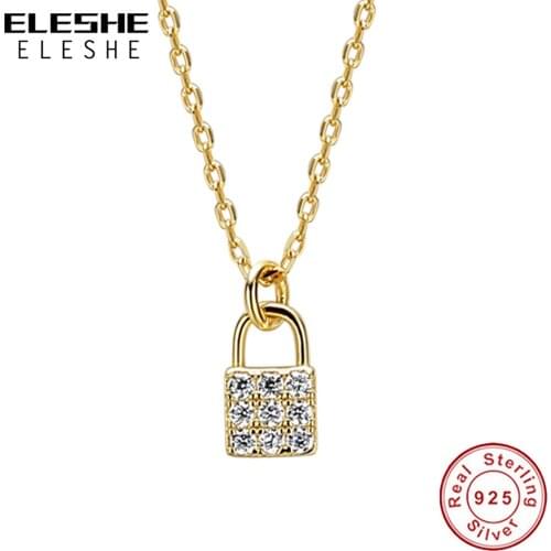 2020 New 100% 925 Sterling Silver Necklace 18K Gold Plated CZ Lock Necklace for Women Wedding Trendy Jewelry Gift