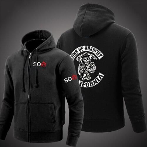2020 Spring Mens Sons Of Anarchy Hoodies SOA Print Hip Hop Jackets Zipper Coat Unisex Flesh Streetwear Cardigan Punk Sweatshirt